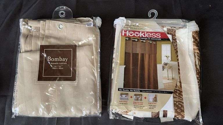 Hookless Chocolate Waffle Fabric Shower Curtain, 71"x74", Bombay Beige Striped Shower Curtain, 72"x7