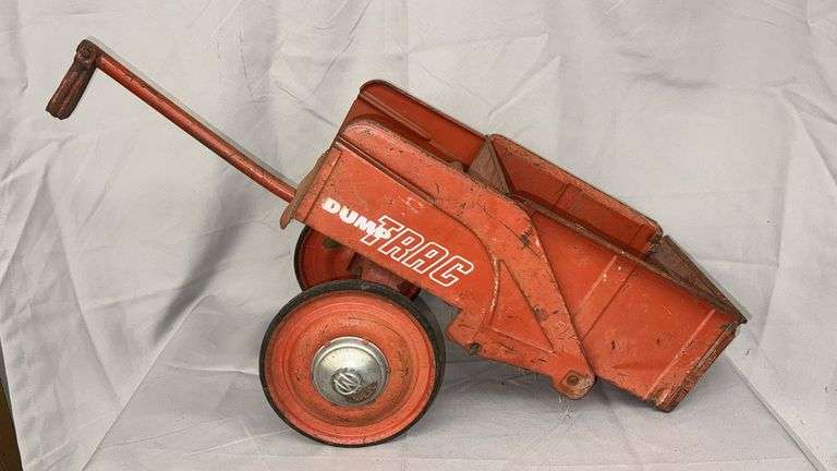 Vintage Structo Dump Trac Toy Truck, Red Metal, 32x12x14 inches