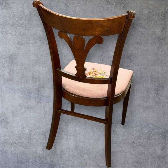 Traditional Wooden Chair with Embroidered Fabric Seat
