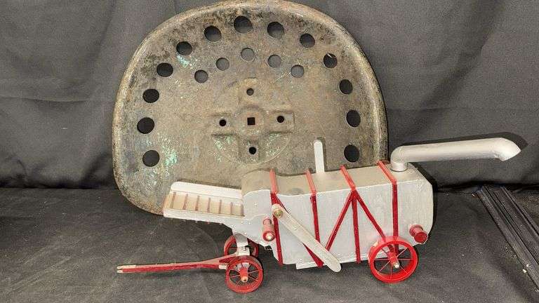 Vintage Tractor Seat & Miniature Threshing Machine Model