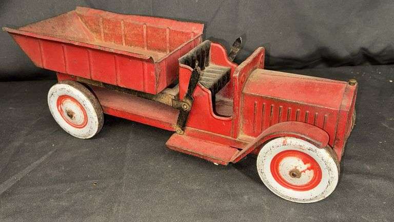 Structo Vintage Toy Dump Truck, Metal, Red