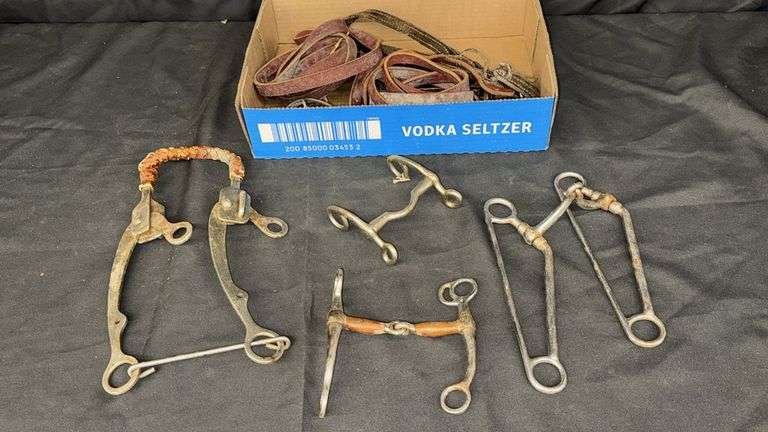 Equestrian Horse Bits and Leather Reins Set, Various Styles
