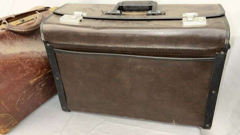 Leather Briefcase, Brown, 19x8x13 in, Buckle and Clasp Closure, Multiple Compartments