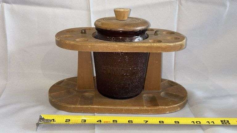 Vintage Wooden Humidor with Glass Container, Approx. 8x6x6 inches