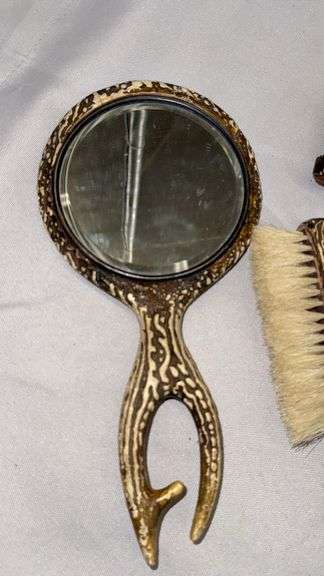 Antler Grooming Set with Mirror, Brushes, and Framed Art