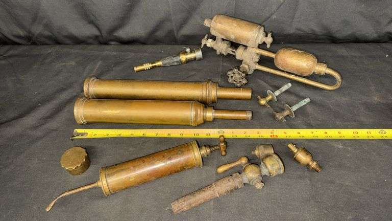 Antique Brass Steam Engine Parts, Cylinders, Valves, Nozzles, Connectors