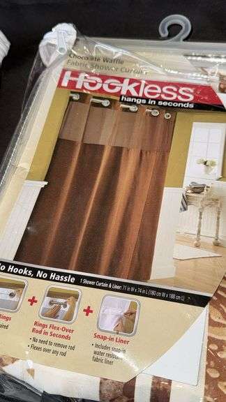 Hookless Chocolate Waffle Fabric Shower Curtain, 71"x74", Bombay Beige Striped Shower Curtain, 72"x7