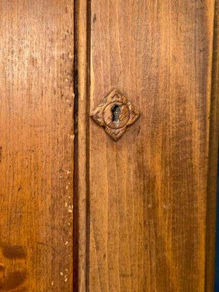 Antique Wooden Cabinet with Glass Panel Doors, 79x42x16 inches