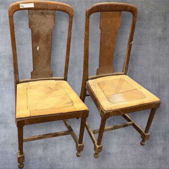 2 Antique Wooden Chairs, Brown, Traditional Style