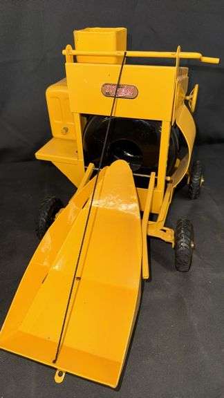 Vintage Mighty Toy Cement Mixer, Yellow and Green, Metal and Plastic