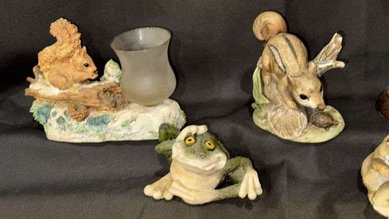Woodland Animal Figurines and Decorative Wood Box with Wolf Design