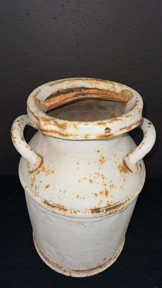 Antique White Metal Milk Can