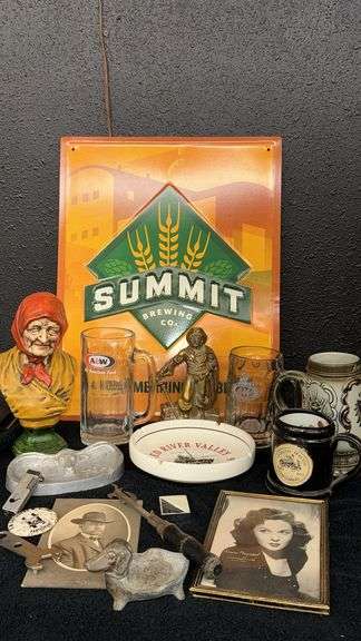 Vintage Miscellaneous Collectibles, Summit Brewing Sign, Red River Valley Ashtray