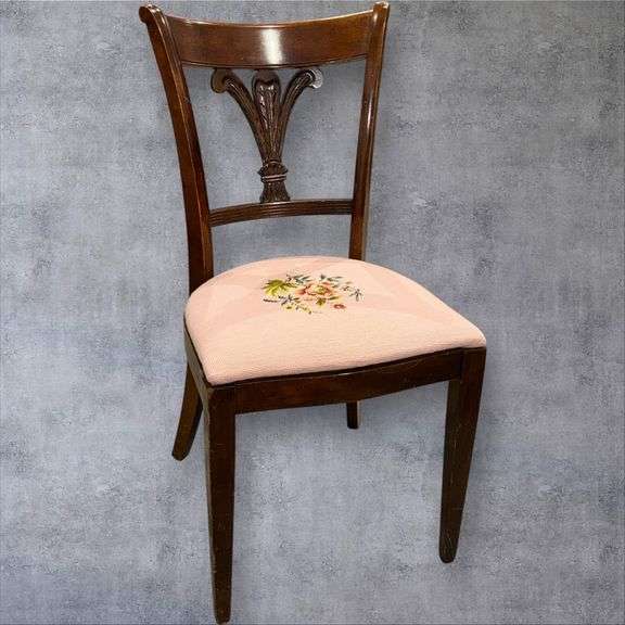 Traditional Wooden Chair with Embroidered Fabric Seat