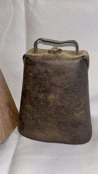 Set of Vintage Metal Cowbells with Leather Straps, Traditional Design