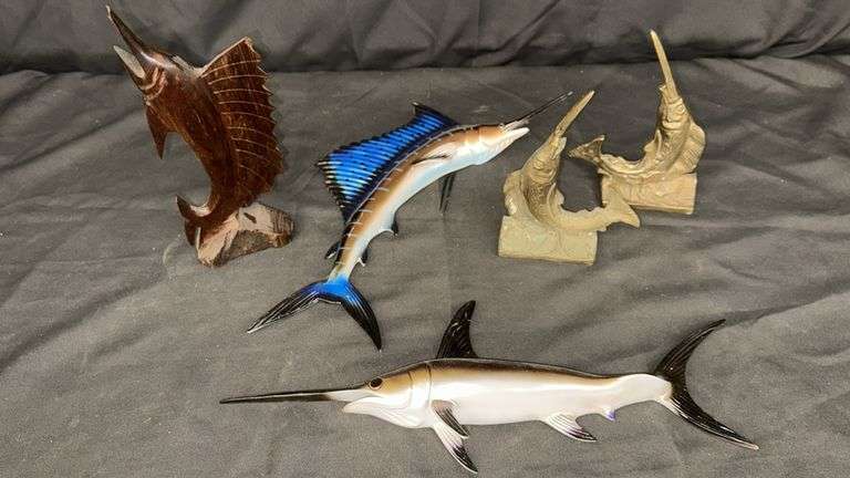 Decorative Swordfish and Sailfish Figurines, Wood and Metal.