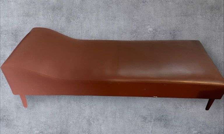 Brown Leather 6' Long Recovery Couch with Wood Legs