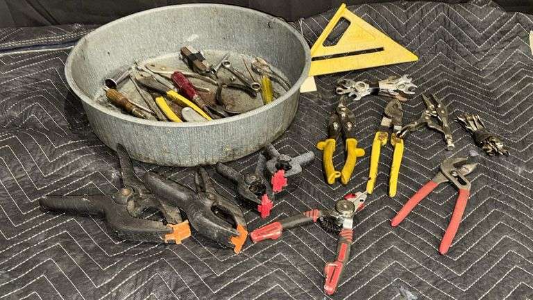 Mixed Hand Tools Collection with Pliers, Wrenches, Screwdrivers, and More