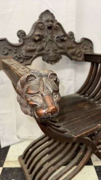 Intricately Carved Wooden Lion Chair, Approx. 28" x 24" x 38"