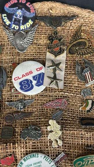 Vintage Collection of 50+ Pins & Badges, Tractors & Motorcycles Theme