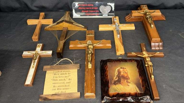 Religious Crucifixes and Plaques, Assorted Materials and Designs