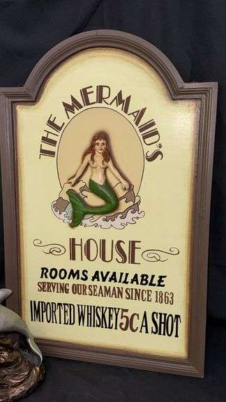 Mermaid & Dolphin Sculpture with "The Mermaid's House" Sign