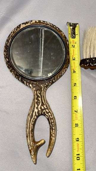 Antler Grooming Set with Mirror, Brushes, and Framed Art
