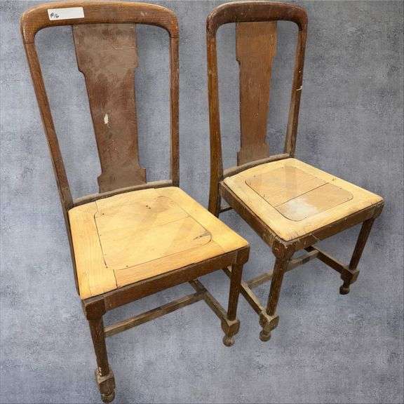 2 Antique Wooden Chairs, Brown, Traditional Style