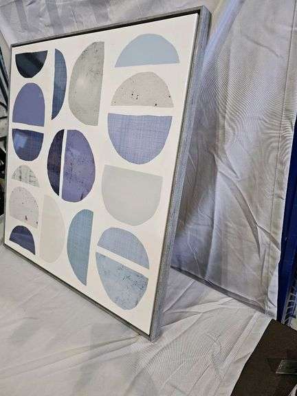 Framed Abstract Geometric Wall Art, 32"x32", Blue/Gray/White, Modern