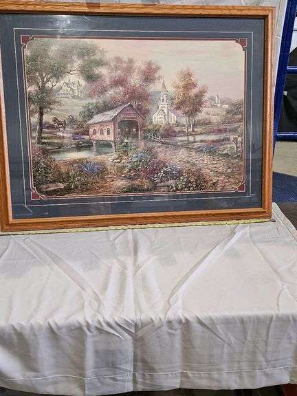 Framed Artwork by Thomas Kinkade "Country Living," Wood Frame