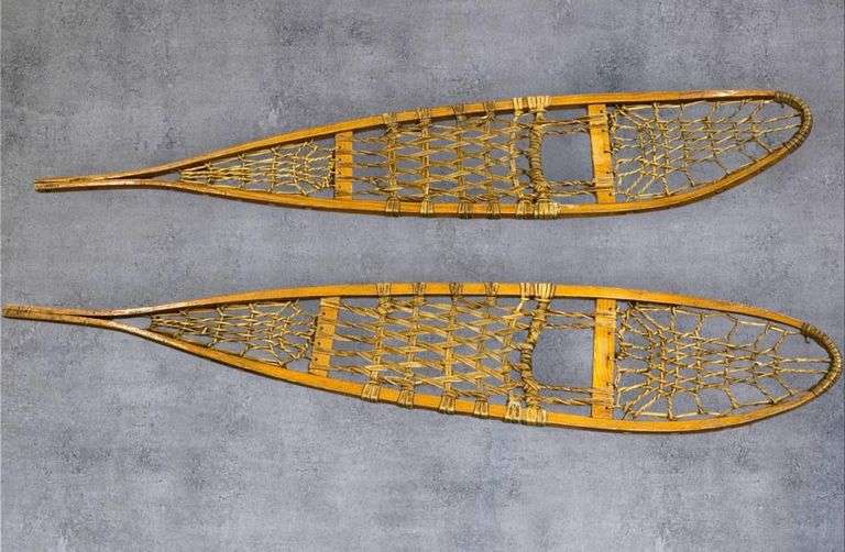 Traditional Wooden Snowshoes, 58 Inches Long, Rawhide Decking