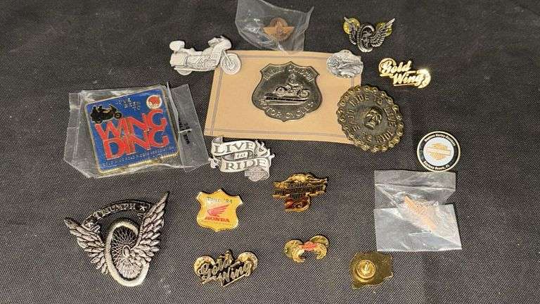 Harley Davidson & Honda Motorcycle Pins and Badges Collection