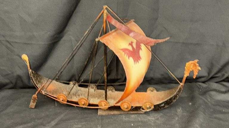 Decorative Metal Viking Ship Model, Dragon Head Prow