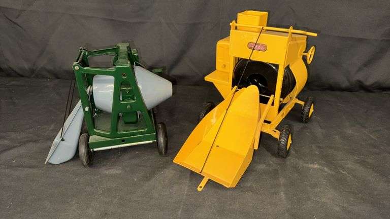 Vintage Mighty Toy Cement Mixer, Yellow and Green, Metal and Plastic