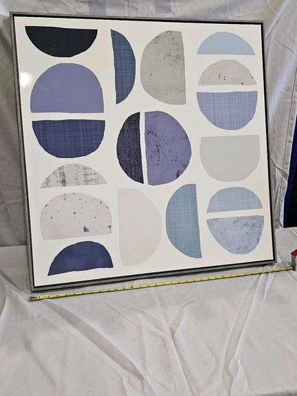Framed Abstract Geometric Wall Art, 32"x32", Blue/Gray/White, Modern