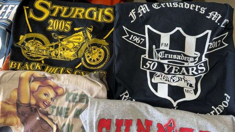 New or Lightly Used Harley-Davidson, Indian & Sturgis T-Shirts, 75th Anniversary, Multiple Sizes