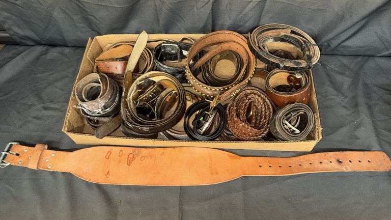 Mixed Lot of Leather, Belts, Various Colors and Buckle Types