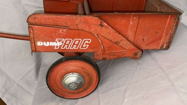 Vintage Structo Dump Trac Toy Truck, Red Metal, 32x12x14 inches