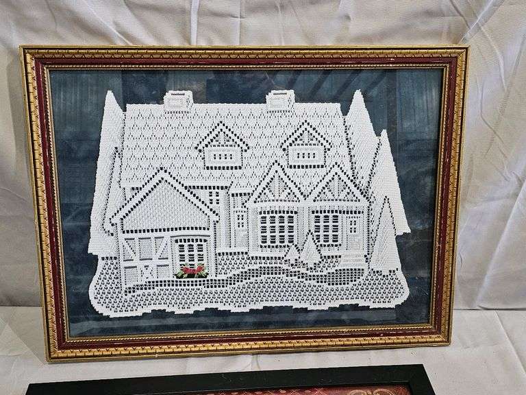 Framed Embroidery House and 'Live Laugh Love' Print Artwork