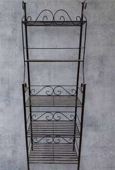 Black Metal Baker's Rack, 4 Shelves, 72"x24"x13", Decorative Scrollwork
