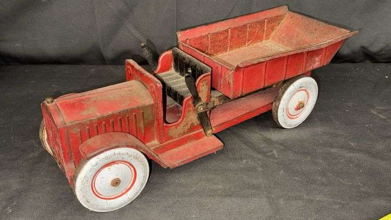 Structo Vintage Toy Dump Truck, Metal, Red