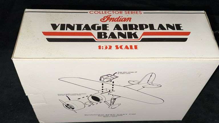 Indian Motorcycles Vintage Airplane Bank, 1:32 Scale, Die Cast Metal