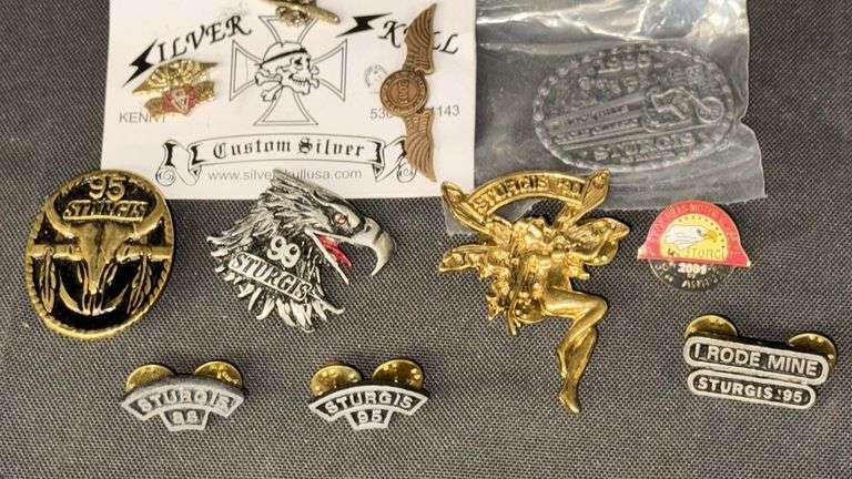 Sturgis Motorcycle Rally Collectible Pins, 1995-2003, Silver Skull USA