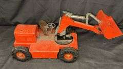 Vintage Nylint Toys Metal Bulldozer Loader, Red, Functional Arm