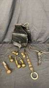 Horse Tack and Farrier Tools Set, Leather Bag, 6 Metal Tools, Vintage Equipment