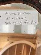 Antique Bureau Secretary Desk, 67x32x14 in, Mirror, New Glass Door