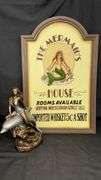 Mermaid & Dolphin Sculpture with "The Mermaid's House" Sign