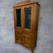 Antique Wooden Cabinet with Glass Panel Doors, 79x42x16 inches
