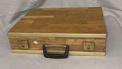 Wooden Briefcase, 19x5x14.5 inches, Metal Clasp, Plastic Handle