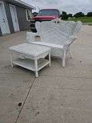 Outdoor Wicker Loveseat and Table Set, White, 53" Loveseat, 29" Table